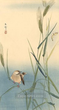 pájaro cantor en tallo de cebada Ohara Koson japonés Pinturas al óleo